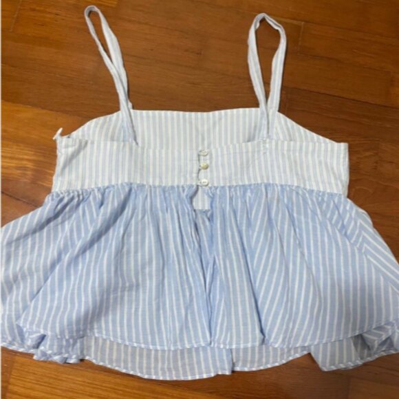New Zara Blue and White Striped Open-Back Cropped Tank Top - Picture 5 of 16